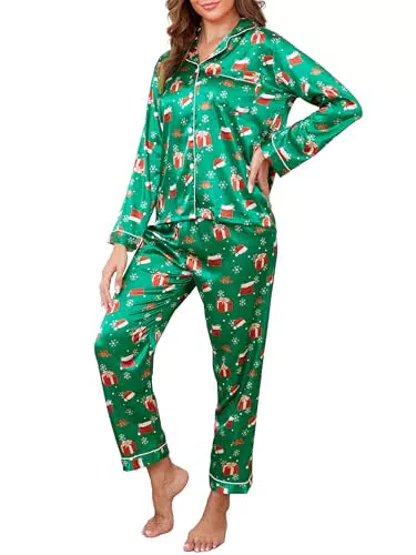 Reliwel Pigiama Donna in Raso a Maniche Lunghe con Bottoni e Scollo V