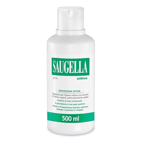 Saugella Attiva Detergente Intimo Antibatterico con Timo per Gravidanza e Ciclo