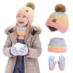 Set Invernale Bambini Cappello Scaldacollo Guanti Termici Maglia Fodera Pile