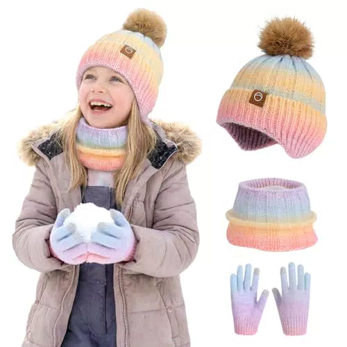 Set Invernale Bambini Cappello Scaldacollo Guanti Termici Maglia Fodera Pile
