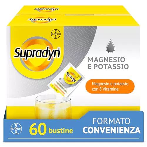 Supradyn Magnesio e Potassio Integratore Multivitaminico, 24 Bustine Effervescenti Senza Zucchero, Gusto Arancia