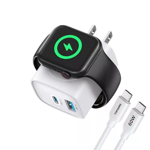 Topadre Caricabatterie USB C 20W 3 in 1 per iWatch Ultra SE 10 9 8 7 6 e iPhone 16 16 Pro 15
