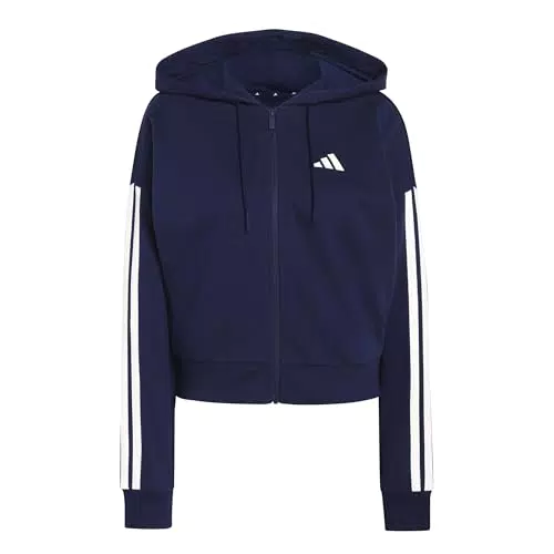 Adidas Felpa Donna Essentials 3-Stripes French Terry Full Zip con Cappuccio