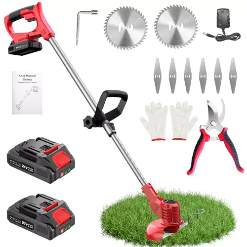 Bamse Decespugliatore a Batteria 21V Tagliabordi Elettrico con Lame e Maniglia Retrattile