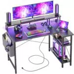 Bexevue Scrivania Angolare con LED, Portaoggetti, Reversibile per Gaming e Studio