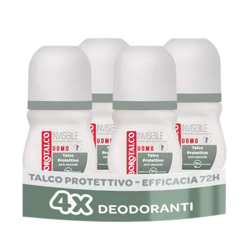 Borotalco Deodorante Uomo Roll-On Invisibile con Talco Protettivo Anti-Macchie 72h
