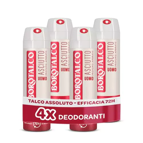 Borotalco Deodorante Uomo Spray Asciutto con Talco Assoluto Senza Alcool 72h