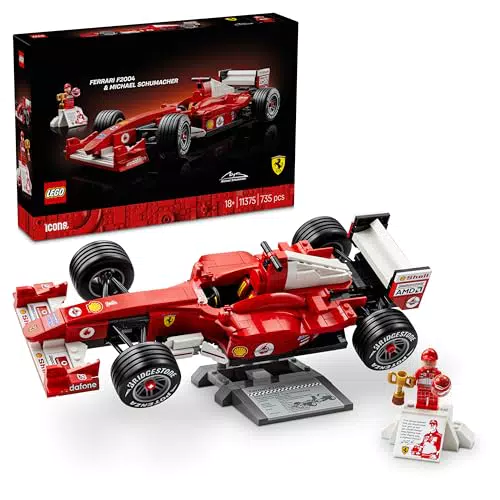 LEGO Icons Ferrari F2004 Michael Schumacher Modello Auto F1 Adulti con Minifigure