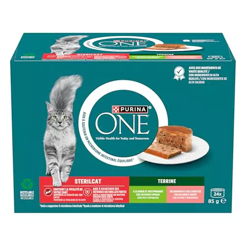 Purina One Sterilcat Cibo Umido per Gatti Adulti con Tacchino, Spinaci, Salmone e Carote