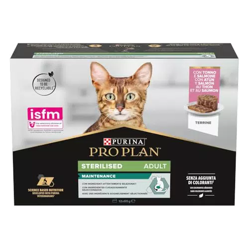 Purina Pro Plan Sterilised Cibo Umido per Gatti Sterilizzati Patè Salmone e Tonno