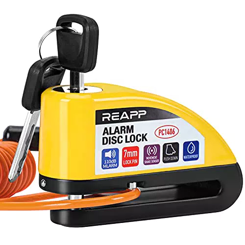 REAPP Bloccadisco Moto Antifurto con Allarme 110dB per Moto, Bici e Scooter