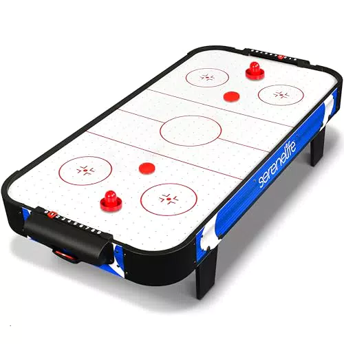 SereneLife Air Hockey da Tavolo con Motore Potenziato, Segnapunti e Accessori Inclusi