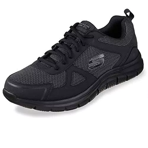 Skechers Track Bucolocarpe Running, Uomo, Charcoal Black Leather Mesh Lime Trim