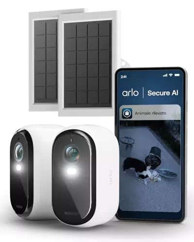 Arlo Essential 3 HD Videocamera WiFi Esterna con Pannelli Solari, Visione Notturna