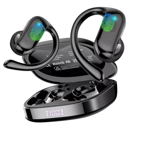 Dusonlap Cuffie Open-Ear Bluetooth 5.4 Sport con Mic ENC, Display LED, IPX7 Touch