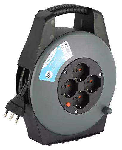 Electraline 49029 Avvolgicavo 15 Metri con 4 Prese Universali