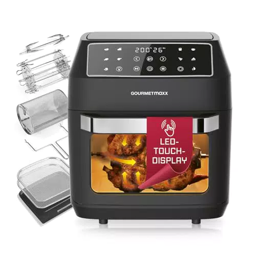 GOURMETmaxx Friggitrice ad Aria 12L Airfryer Multifunzione con Display Touch e Spiedini