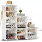 Scarpiera Salvaspazio con Porta, Modulare in Plastica, Mobile Scarpe per Ingresso e Camera