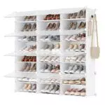 Songmics Scarpiera Modulare 12 Scomparti con Sportelli e Telaio in Acciaio Modello LPC040W01