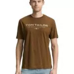 TOM TAILOR Maglietta Uomo Cotone Logo Stampato Modello Palma Scura