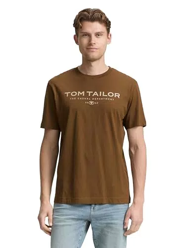 TOM TAILOR Maglietta Uomo Cotone Logo Stampato Modello Palma Scura
