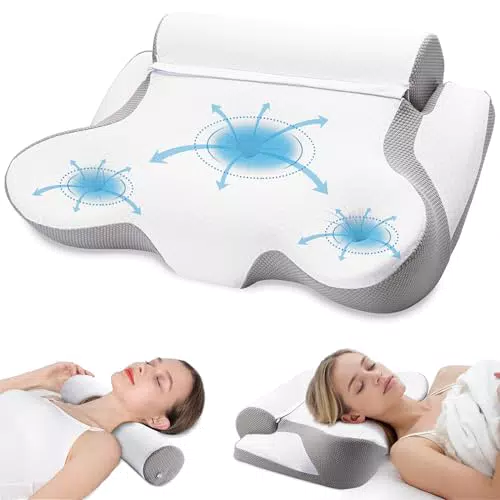 TopEsct Cuscino Cervicale Ergonomico 2 in 1 Memory Foam per Dormire