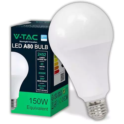 V-TAC Lampadina LED A80 E27 20W 2452 Lumen Alta Efficienza e Risparmio Energetico