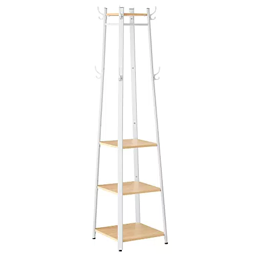 VASAGLE Appendiabiti da Terra con 4 Ripiani in Metallo per Ingresso e Camera LCR080W09