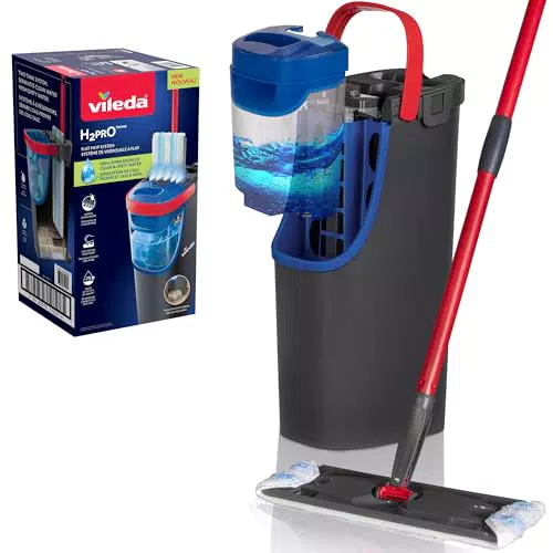 Vileda H2PrO Flat Mop Sistema Lavapavimenti a Piastra con Microfibra e Doppio Serbatoio