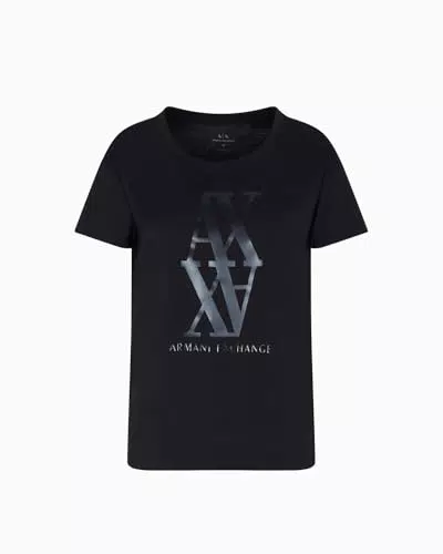 Armani Exchange Maglietta Donna Manica Corta Logo Stampato Regular Boxy Fit