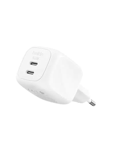 Belkin Caricatore USB C 2 Porte 50W GaN Ricarica Rapida per Smartphone e Laptop
