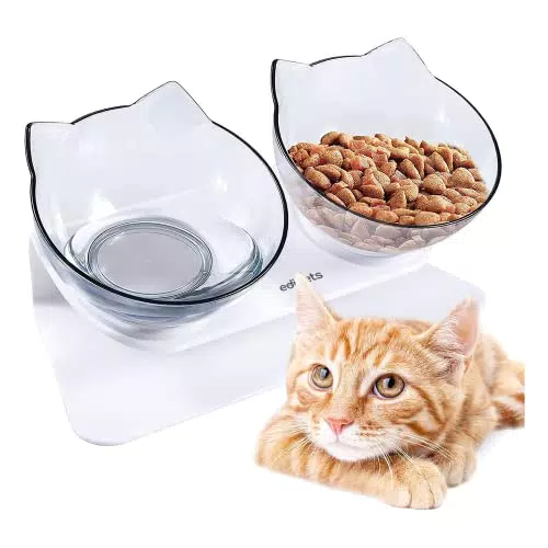 Edipets Ciotole Rialzate per Gatti Antiscivolo per Cibo e Acqua, Protegge le Vertebre