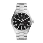 Fossil Orologio Defender da uomo, movimento solare, cassa in acciaio inossidabile nera da 46 mm con cinturino in pelle