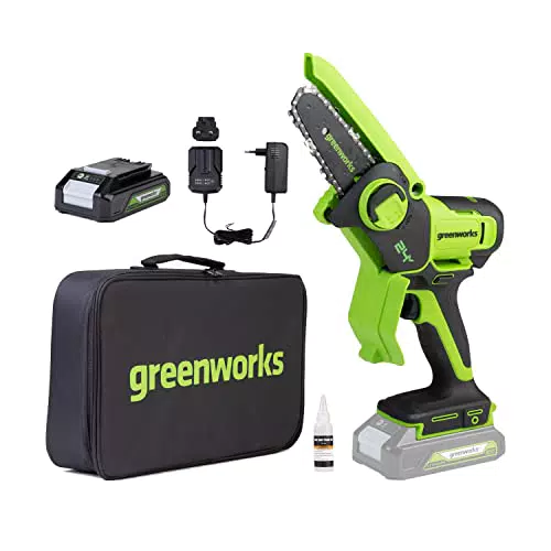 Greenworks 24V Mini Motosega a Batteria per Potatura Autolubrificante con Caricatore