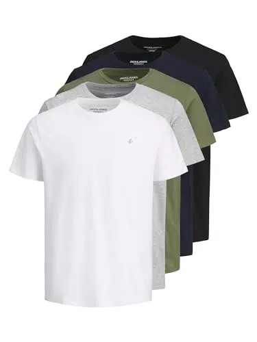 JACK & JONES Maglietta da uomo  con Collo Rotondo, 5 pezzi