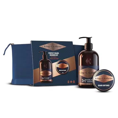 King C. Gillette Kit Barba Perfetta con Pochette, Detergente 3in1 e Balsamo