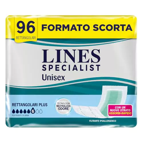 Lines Specialist Pannoloni Rettangolari per Incontinenza, Asciutto Lampo e Neutralizza Odore