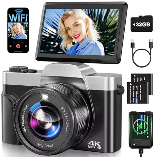 Macchina Fotografica Digitale WiFi 4K 64MP Autofocus con Zoom 16X e Scheda 32GB