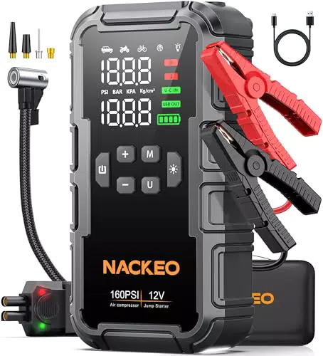 NACKEO Avviatore Batteria Auto con Compressore 160PSI 8000A per Motori Benzina e Diesel