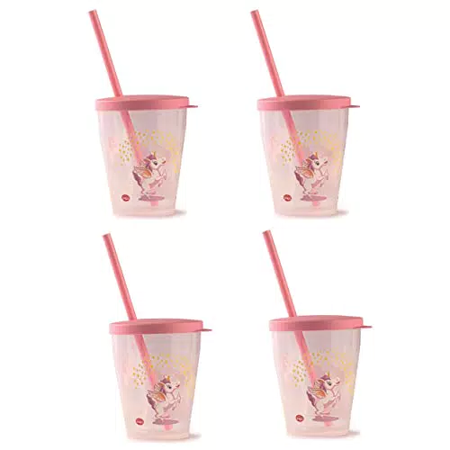Snips Bicchieri con Coperchio e Cannuccia Riutilizzabili Lavabili in Lavastoviglie Unicorno