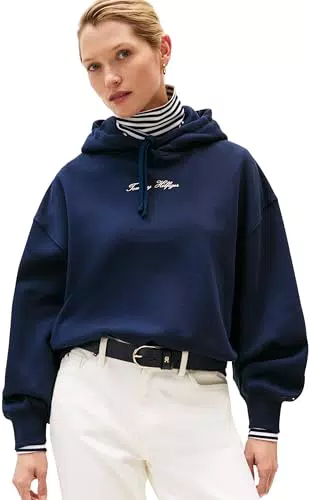 Tommy Hilfiger Felpa Donna Classic Script Fleece con Cappuccio