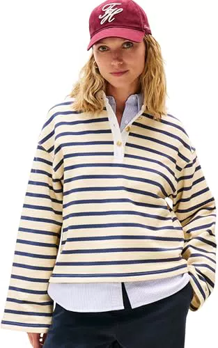 Tommy Hilfiger Donna Pullover Gold Button Rugby Terry con Colletto a Punta