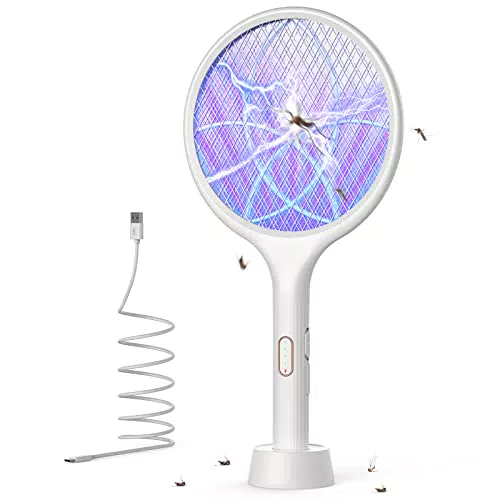 YISSVIC Racchetta Zanzare Elettrica 4000V Ricaricabile USB con LED per Casa e Esterni
