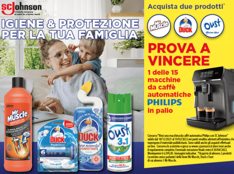 “VINCI UNA MACCHINA DA CAFFÉ AUTOMATICA PHILIPS CON SC JOHNSON“