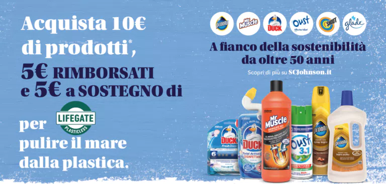 Cashback SCJohnson “Insieme per un mare senza plastica”: 5€ di rimborso