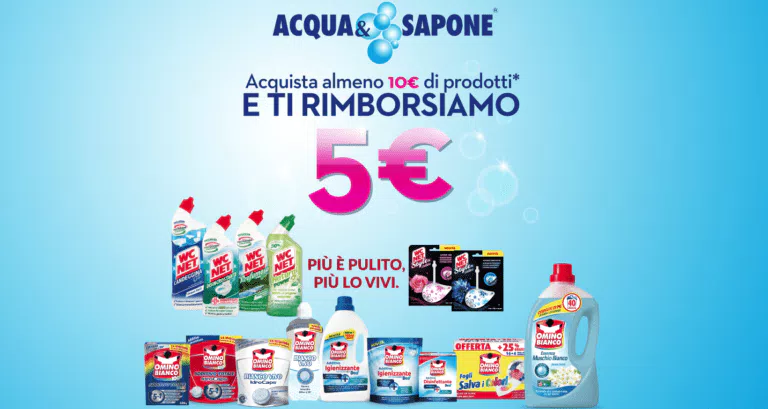 Cashback Omino Bianco e WC Net “Il pulito ti rimborsa”: Spendi 10€ ricevi 5€