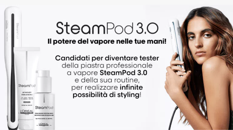 Diventa tester L’Oréal e ricevi piastra a vapore SteamPod 3.0, termo protettore e latte disciplinante