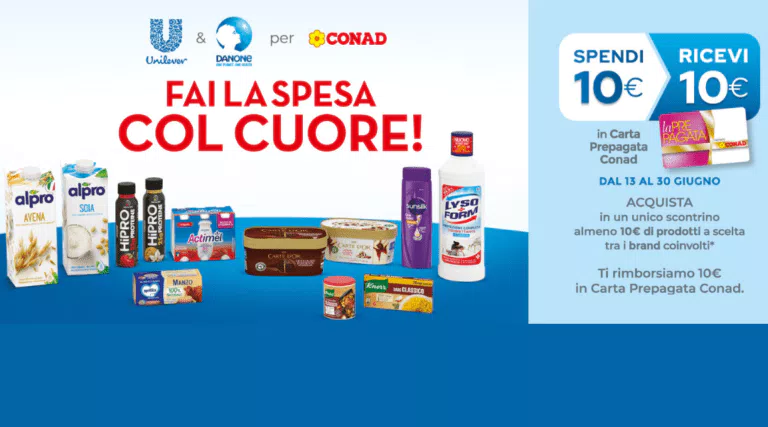 Con Conad “Fai la spesa col cuore”: spendi 10€ e ricevi gift card Conad da 10€