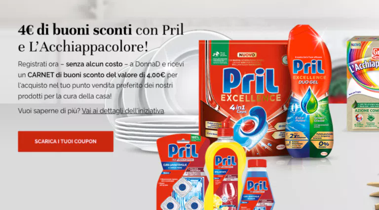 Buoni sconto Pril e L’Acchiappacolore: ricevi gratis 4€ di coupon