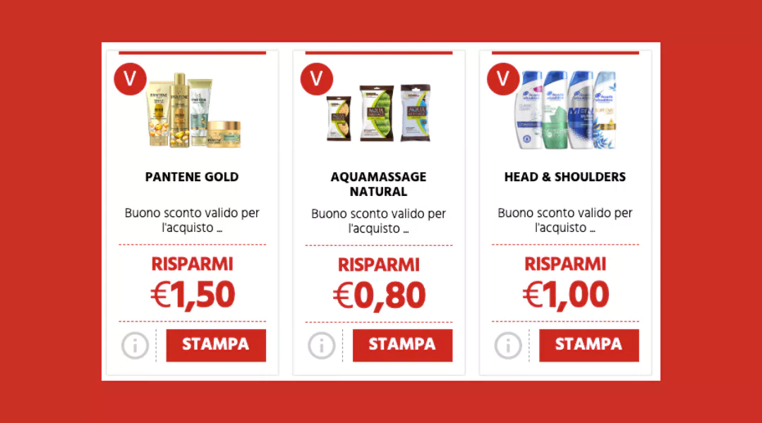 Buoni sconto da stampare Pantene, Head & Shoulders, Beck’s, Sheba, Aquamassage (Buonpertutti)